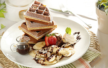 Food, Strawberry, Chocolate, Waffles, Banana HD wallpaper