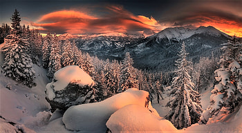 mountain sunset, sky, mountains, sunset, snow HD wallpaper