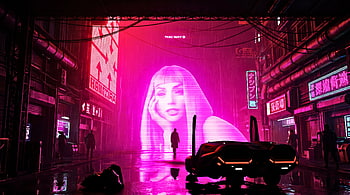 blade Runner 2049 - Joi Neon Pink cyberpunk city Scene, Blade Runner 2049, Joi (Blade Runner 2049), Cyberpunk, Neon, Dystopian HD wallpaper