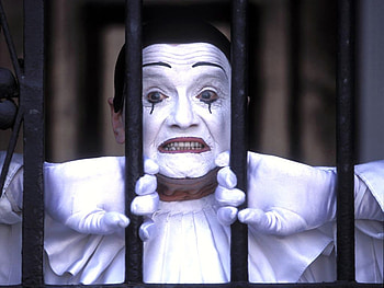 one sad clown, jail, sad, white, clown HD wallpaper