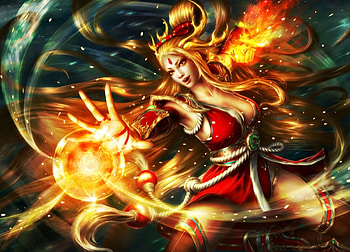 Sky disciple, magiacl, girl, orange, woman, fantasy, magical, realnam, red, game, fire HD wallpaper