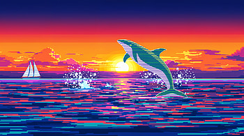 Neon Surf: Dolphin Leap — Ultra, dolphin, ocean, sailboat HD wallpaper