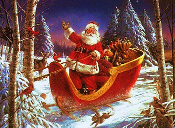 Santa arrives, winter, animal, fun, arrival, nice, holiday, snow, trees, arrive, new year, frost, frozen, mood, cold, gifts, santa claus, beautiful, pretty, christmas, deer, red, joy, lovely, forest HD wallpaper
