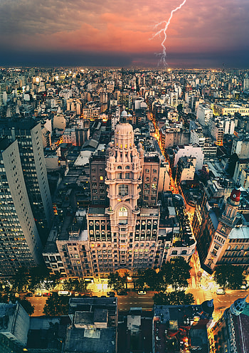 Cities, Sky, Architecture, Lightning, City, Building HD phone wallpaper
