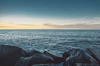 Nature, Stones, Sea, Horizon, Boat HD wallpaper