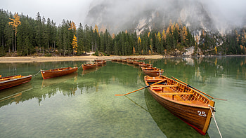 Landscape View Of snow covered mountains boats on lake with reflection on water during daytime Nature HD wallpaper