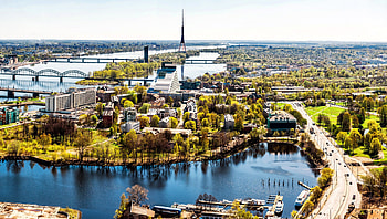 Latvia houses, Rivers, Bridges, Riga cities HD wallpaper