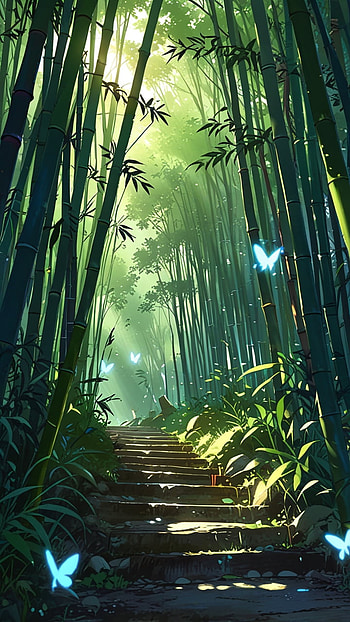 Bamboo Forest, forest, butterfly HD phone wallpaper