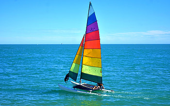 Catamaran in Mexico, colors, sea, sail, catamaran, Mexico HD wallpaper