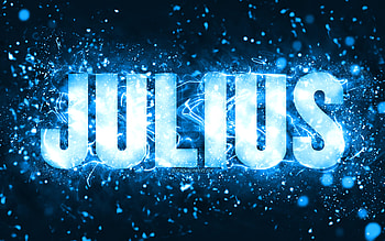 Happy Birtay Julius, , blue neon lights, Julius name, creative, Julius Happy Birtay, Julius Birtay, popular american male names, with Julius name, Julius HD wallpaper
