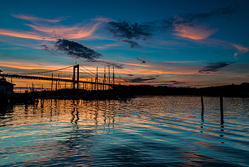 Bridge at Sunset, bridge, nature, lake, sunset HD wallpaper