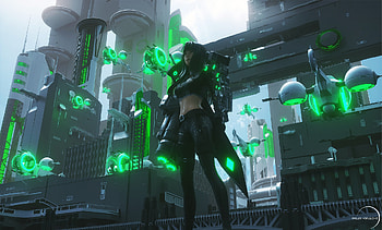 Cyber City Girl, artist, artwork HD wallpaper