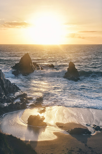 Sunrise, beach, coast HD phone wallpaper