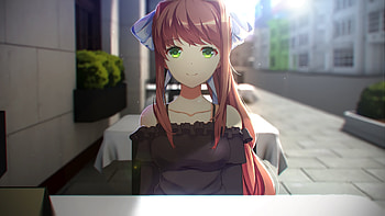 Cute, Monika, Doki Doki Literature Club, green eyes HD wallpaper