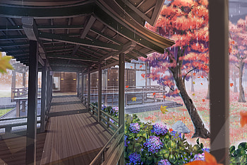 Rain, Anime, Original, Building, Flower, Hydrangea, Tree HD wallpaper