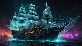 Ghost Ship, ghost, ship, blue, glow, neon HD wallpaper