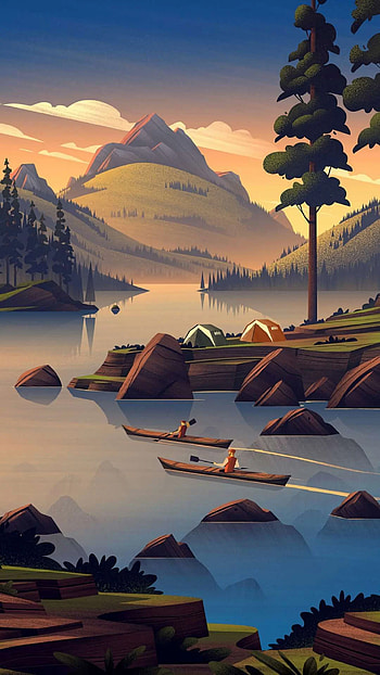 Nature Camping Art Mountains . Landscape illustration, Landscape art, Camping art, Cartoon Camping HD phone wallpaper