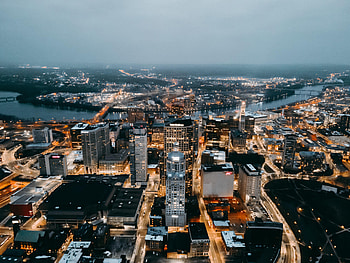 Cities, Rivers, City, Building, Lights, View From Above, Horizon HD wallpaper