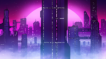 Synthwave City View , synthwave, retrowave, artist, artwork, digital-art, artstation HD wallpaper