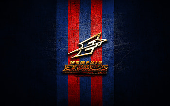 Memphis Express, golden logo, AAF, blue metal background, american football team, Memphis Express logo, american football HD wallpaper