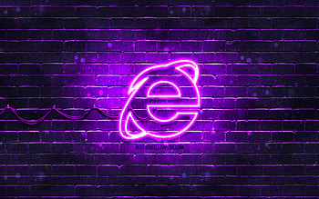 Internet Explorer violet logo, , violet brickwall, Internet Explorer logo, brands, Internet Explorer neon logo, Internet Explorer HD wallpaper