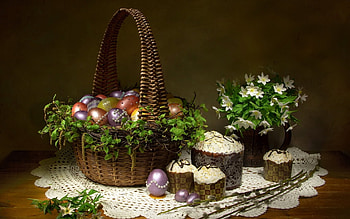 Happy Easter!, basket, cakes, Easter, anemones, eggs HD wallpaper