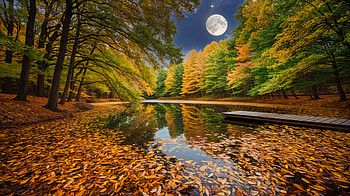 Moonlit Lake: Serene Ultra, Autumn, moon, lake, tree HD wallpaper