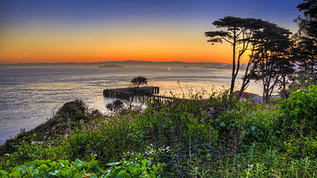 wonderful view of a bay at sundown r, island, horizon, shore, sundown, bay, grass HD wallpaper