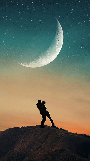 Lovers Moon, Moon Fantasy, Painting HD phone wallpaper