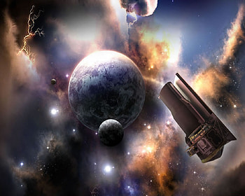 Space, planets, abstract, fantasy, lights, spacecraft, popular, colors HD wallpaper