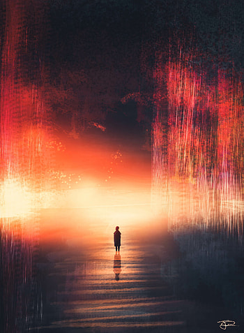 Sunset, Art, Silhouette, Loneliness, Scratches, Lonely, Alone HD phone wallpaper