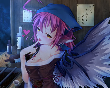 anime, animal, japanese, girl, ears, blush, cleavage, mystia, clothes HD wallpaper