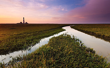 Nature, Water, Grass, Vegetation, Field, Evening, Lighthouse, Irrigation, Channel HD wallpaper