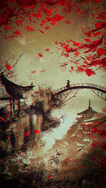 Samurai, orange, art, japan, depression HD phone wallpaper