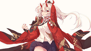 Devil, red eyes, anime girl, artwork HD wallpaper