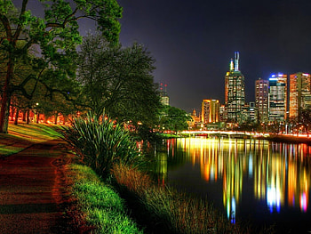 Night, Plants, Landscape, Cities, Rivers HD wallpaper