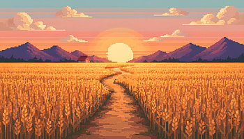 8 Bit Wheat Field Horizon, 8-bit, wheat, field, horizon, retro, pixel, art, landscape, sun, artist, artwork, digital-art, ai, deviantart HD wallpaper