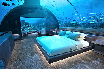 Undersea Hotel Residence Muraka, dome, maldives, bed, ocean HD wallpaper