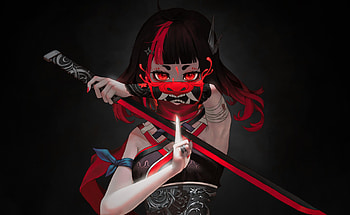 Demonic Samurai Girl, eye, music HD wallpaper