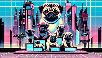 Futuristic Pugs Cityscape - Pug, pug, neon, futuristic, cityscape HD wallpaper