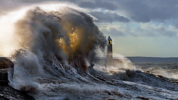 Ocean Waves, lighthouse, sky, Ocean, wave HD wallpaper