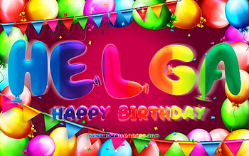 Happy Birtay Helga, , colorful balloon frame, Helga name, purple background, Helga Happy Birtay, Helga Birtay, popular german female names, Birtay concept, Helga HD wallpaper