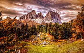 Alps, R, Dolomites, beautiful nature, forest, mountains, Europe, autumn HD wallpaper
