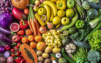 different vegetables and fruits, fruit rainbow, fruits and vegetables by color, vegetables background, fruits background HD wallpaper