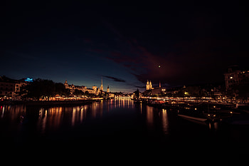 Cities, Rivers, Night, City, Lights, Reflection, Dark HD wallpaper
