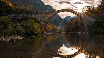 Bridge, river, nature, sunset HD wallpaper