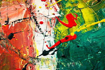 A vivid abstract painting showcasing bold, colorful brushstrokes and dynamic textures. HD wallpaper