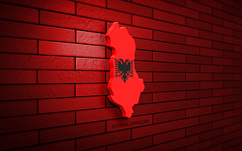 Albania map, , red brickwall, European countries, Albania map silhouette, Albania flag, Europe, Albanian map, Albanian flag, Albania, flag of Albania, Albanian 3D map HD wallpaper