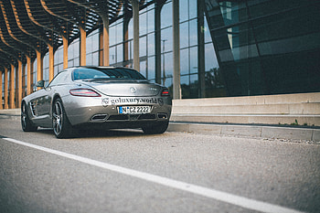 Sports, Cars, Sports Car, Back View, Rear View, Mercedes-Benz, Silver, Silvery, Mercedes-Benz Amg, Mercedes-Benz Sls Amg HD wallpaper