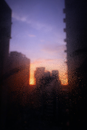 Sunset, Drops, Building, Miscellanea, Miscellaneous, Wet, Blur, Smooth HD phone wallpaper